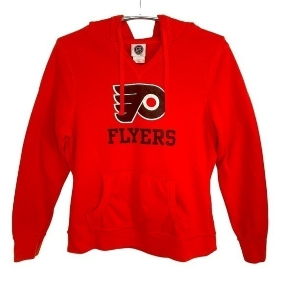 NHL FLYERS OFFICIAL LOGO ORANGE DRAWSTRING HOODIE SWEATER, WOMENS SIZE S/P